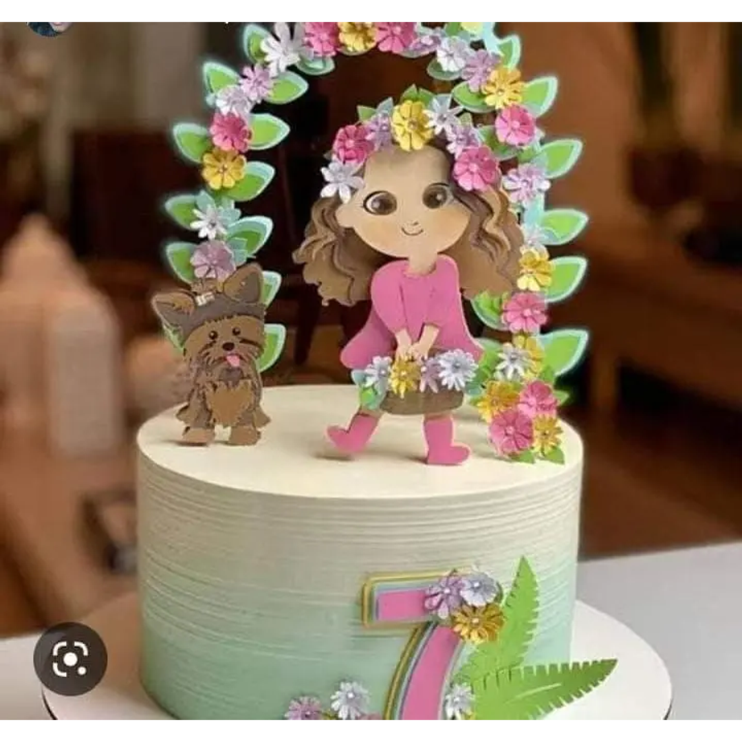 Arquivo de Corte Topo Menina com Cachorro no Jardim 1