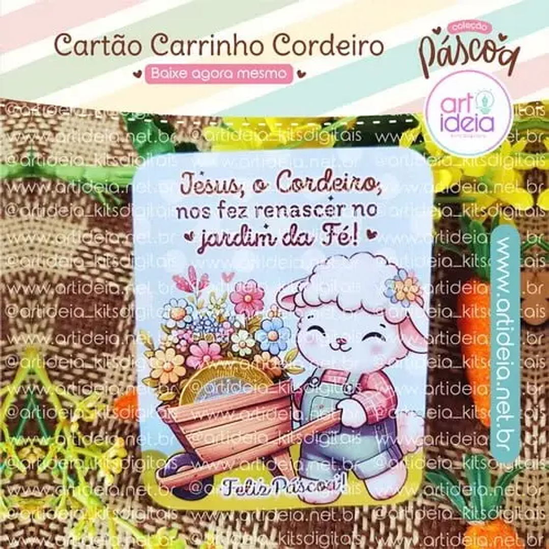 arquivo digital Card Páscoa Carrinho Cordeiro (arquivo em PDF) 1