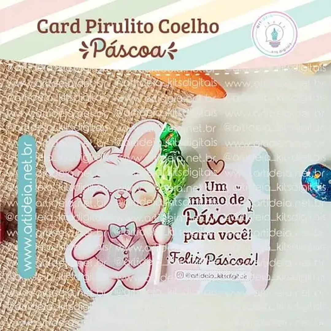 Arquivo de Corte Card Pirulito Coelho Páscoa 1