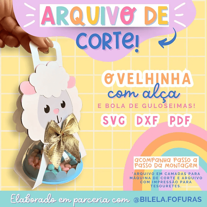 Arquivo Digital Ovelinha com Alça  Pascoa (Arquivo em PDF SVG e DXF) 1