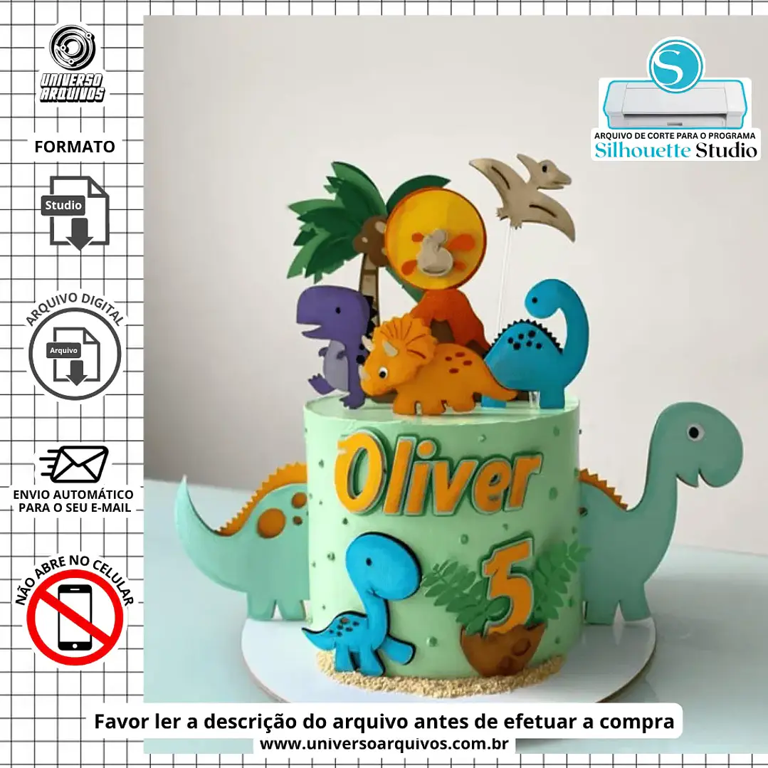 Arquivo de Corte Topo de Bolo Dinossauro Baby (Leia a Descrição) 1