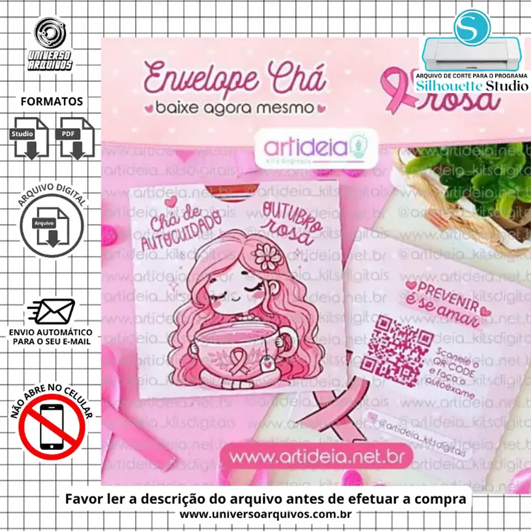 Arquivo de Corte Envelope de Chá Outubro Rosa (Leia a Descrição) 1