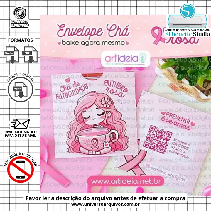 Arquivo de Corte Envelope de Chá Outubro Rosa (Leia a Descrição) 1