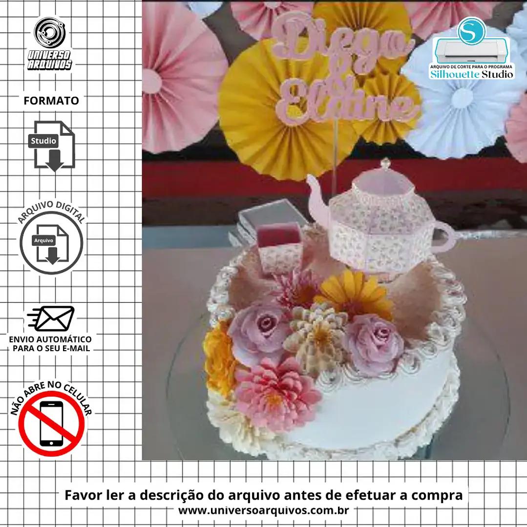 Arquivo de Corte Topo de Bolo Bule Xicaras (Leia a Descrição) 1