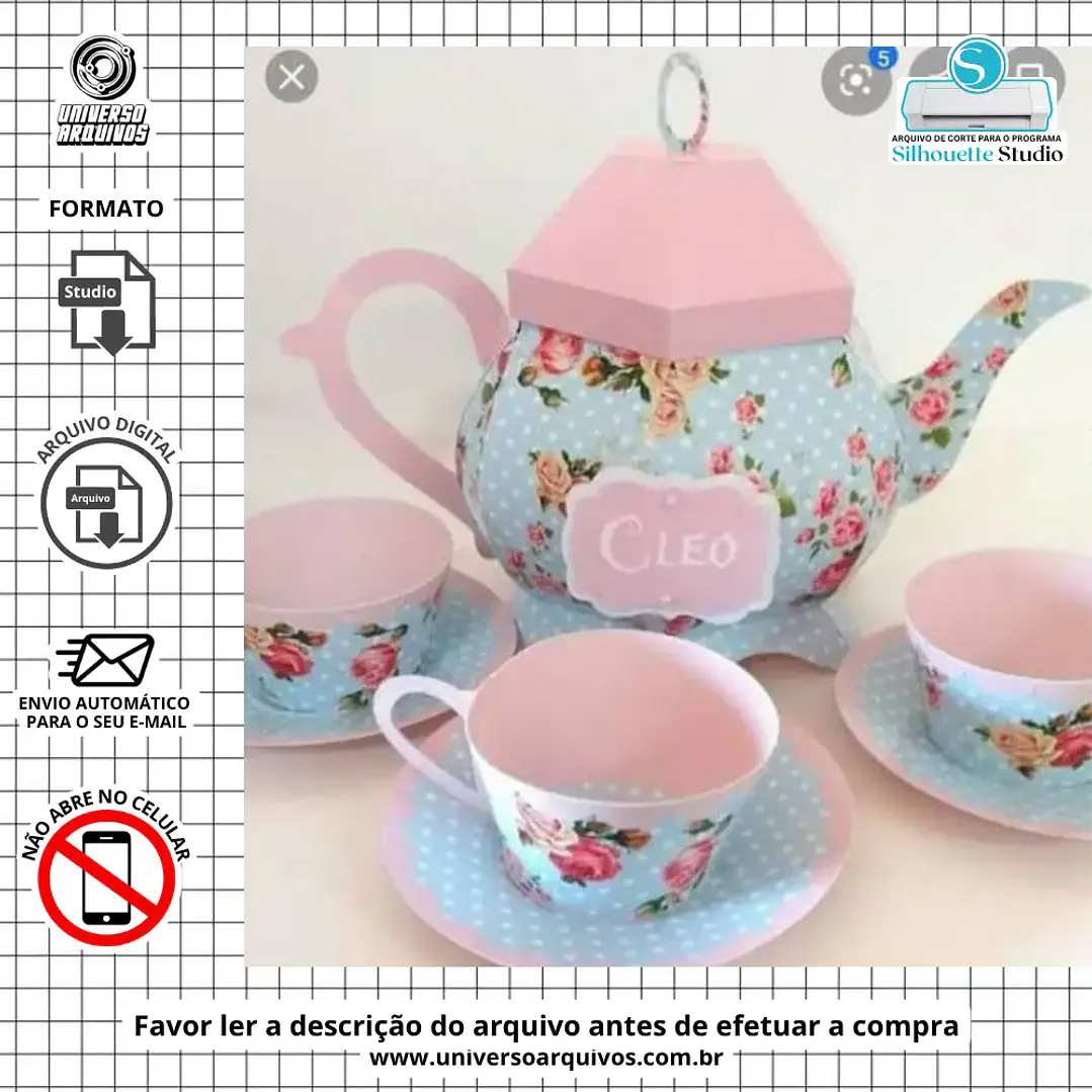 Arquivo de Corte Topo de Bolo Bule Xicaras (Leia a Descrição) 1