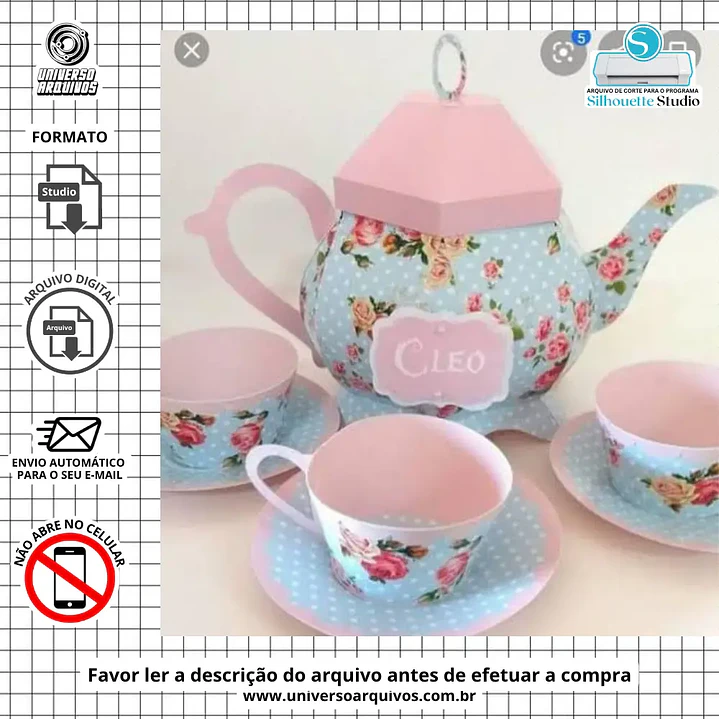 Arquivo de Corte Topo de Bolo Bule Xicaras (Leia a Descrição) 1