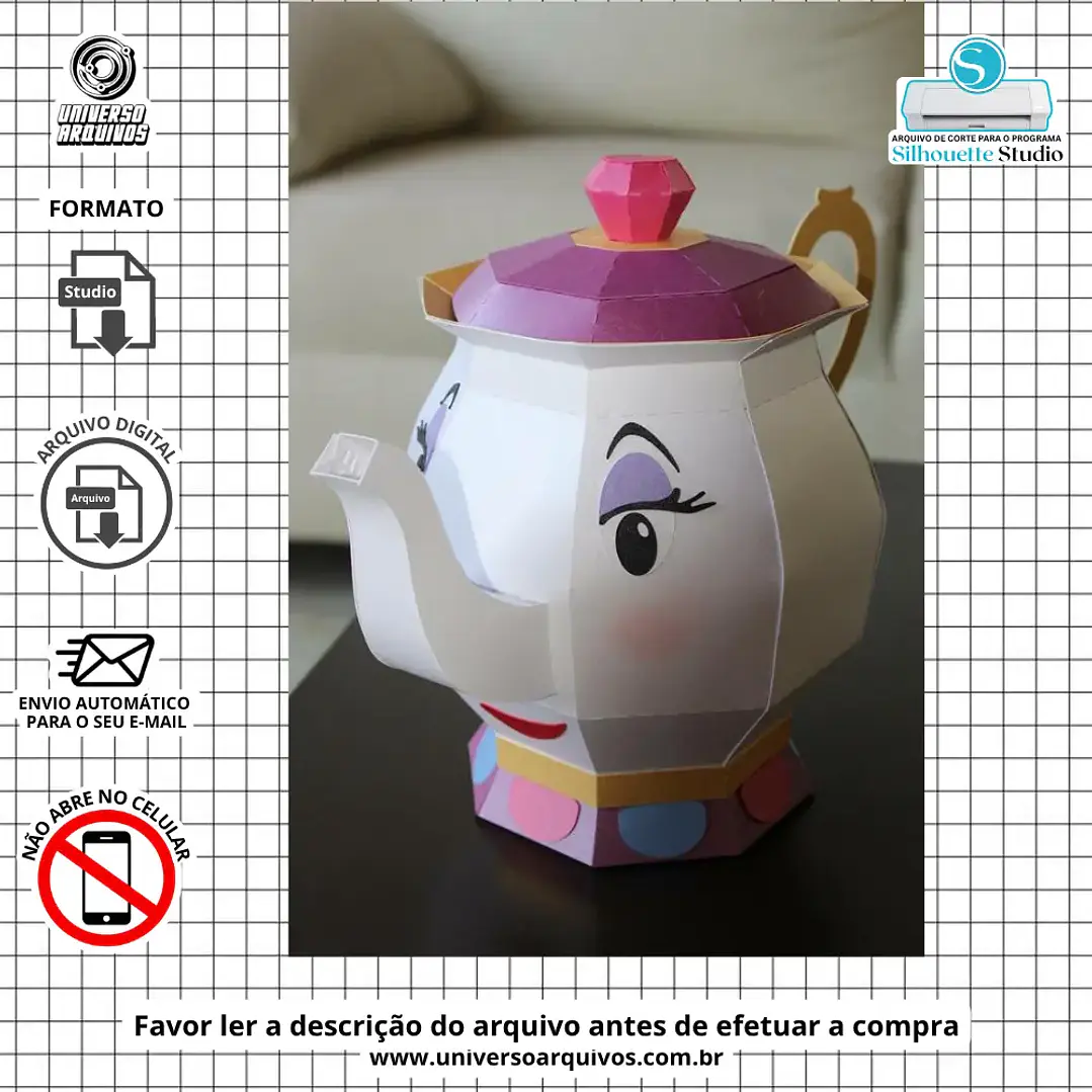 Arquivo de Corte Caixa 3D Bule A Bela e a Fera (Leia a Descrição) 1