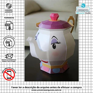 Arquivo de Corte Caixa 3D Bule A Bela e a Fera (Leia a Descrição)