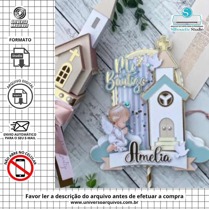 Arquivo de Corte Topo de Bolo Batizado Menino (Leia a Descrição) 1