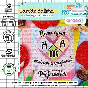Arquivo de Corte Card Balinha Dia dos Professores (Leia a Descrição)