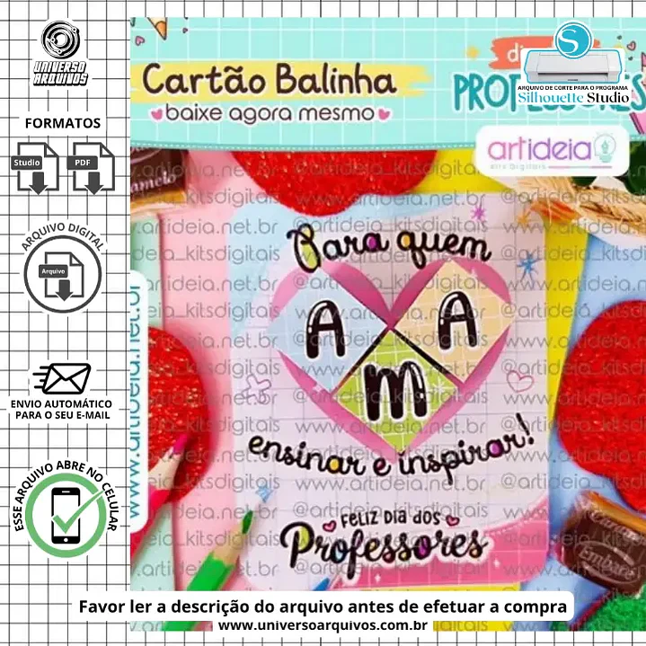 Arquivo de Corte Card Balinha Dia dos Professores (Leia a Descrição) 1