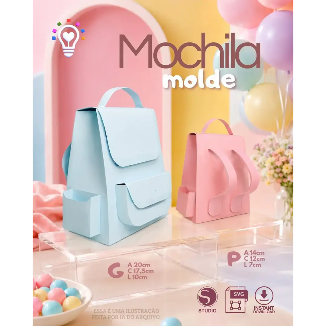 Arquivo de Corte Molde Mochilinha 2 Tamanhos | Studio + SVG 1