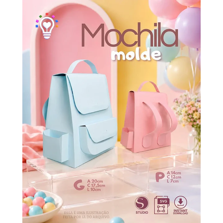 Arquivo de Corte Molde Mochilinha 2 Tamanhos | Studio + SVG 1