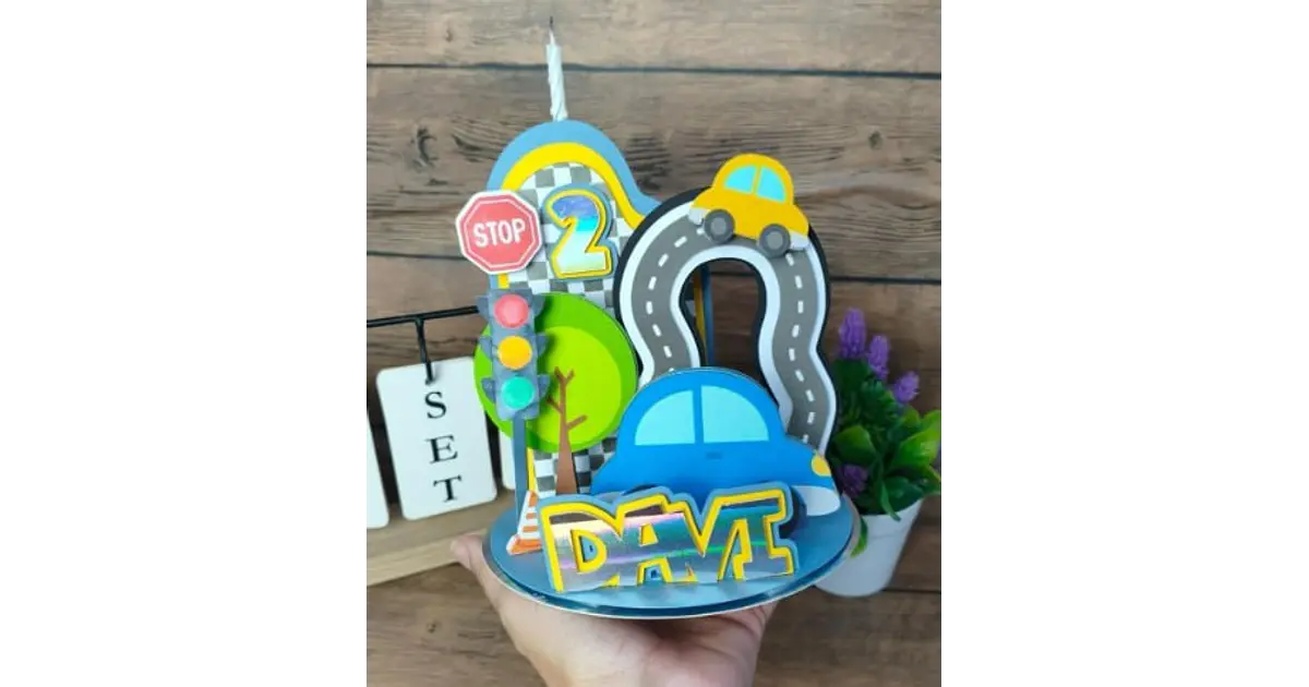 Arquivo de Corte Topo de Bolo Cenário Carrinho Vela 3D | Stu