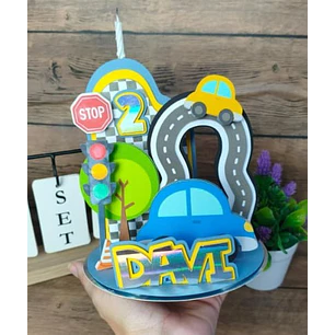 Arquivo de Corte Topo de Bolo Cenário Carrinho Vela 3D | Studio