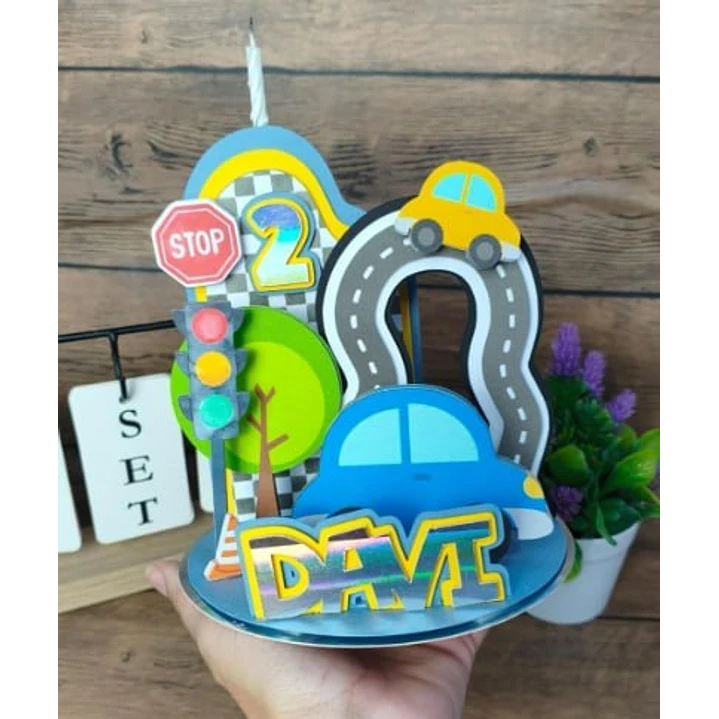 Arquivo de Corte Topo de Bolo Cenário Carrinho Vela 3D | Studio 1