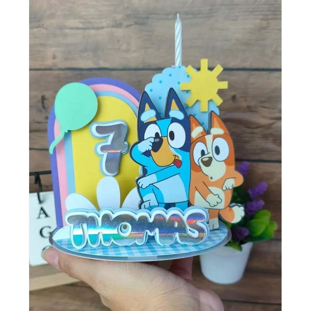 Arquivo de Corte Topo de Bolo Cenário Bluey Vela 3D | Studio 1