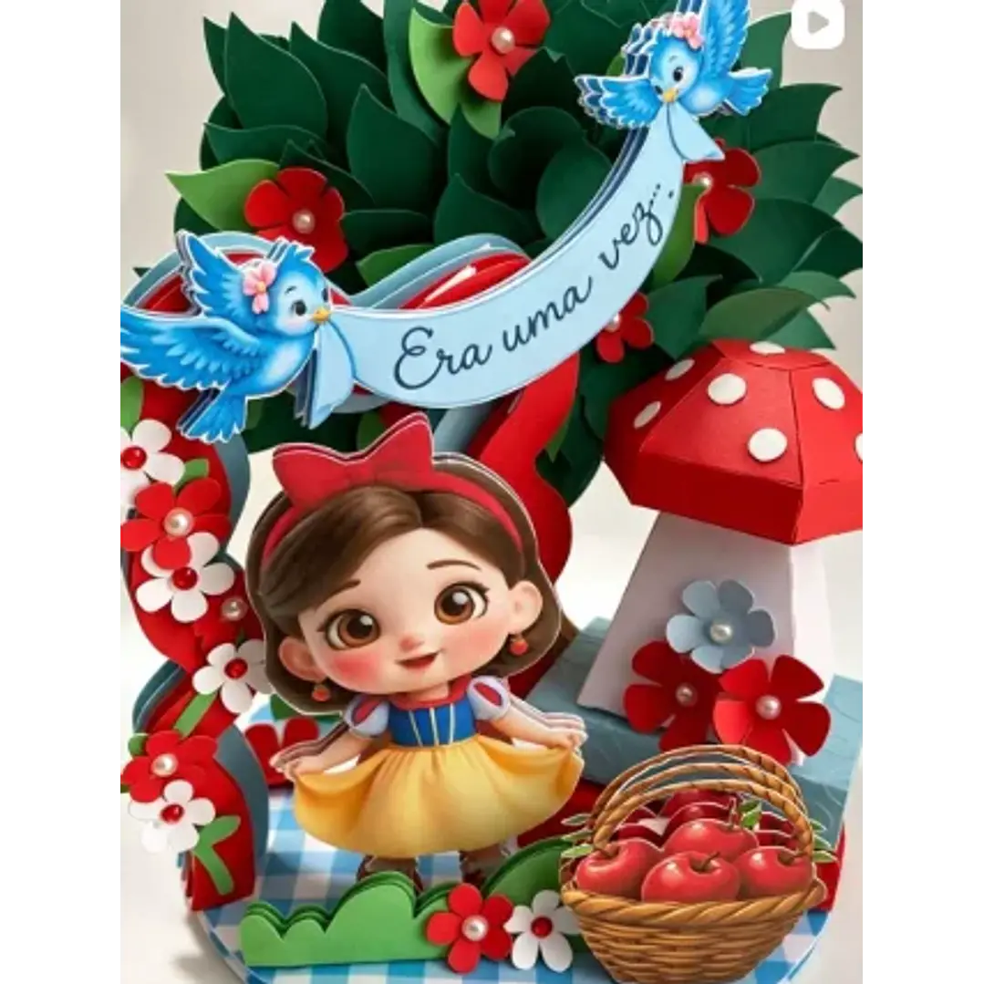 Arquivo de Corte Topo de Bolo Cenário Branca de Neve 02 | Studio + PDF 1