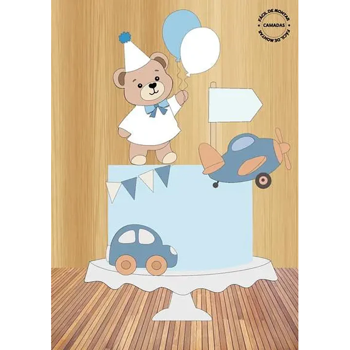 Arquivo de Corte Topo de Bolo Ursinho com Balão 4 | Studio 1