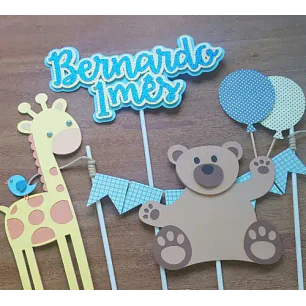 Arquivo de Corte Topo de Bolo Ursinho com Balão e Girafa  5 | Studio