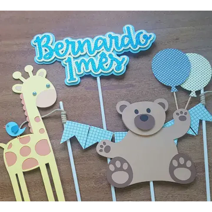 Arquivo de Corte Topo de Bolo Ursinho com Balão e Girafa  5 | Studio 1