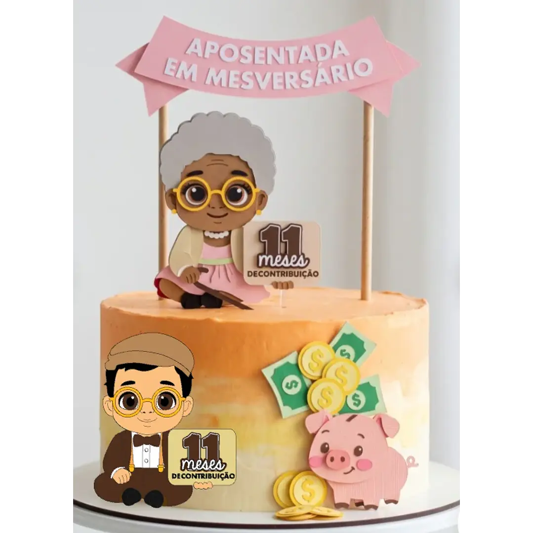 Arquivo de Corte Topo de Bolo Cenário Aposentada em Mesversário | Studio 1