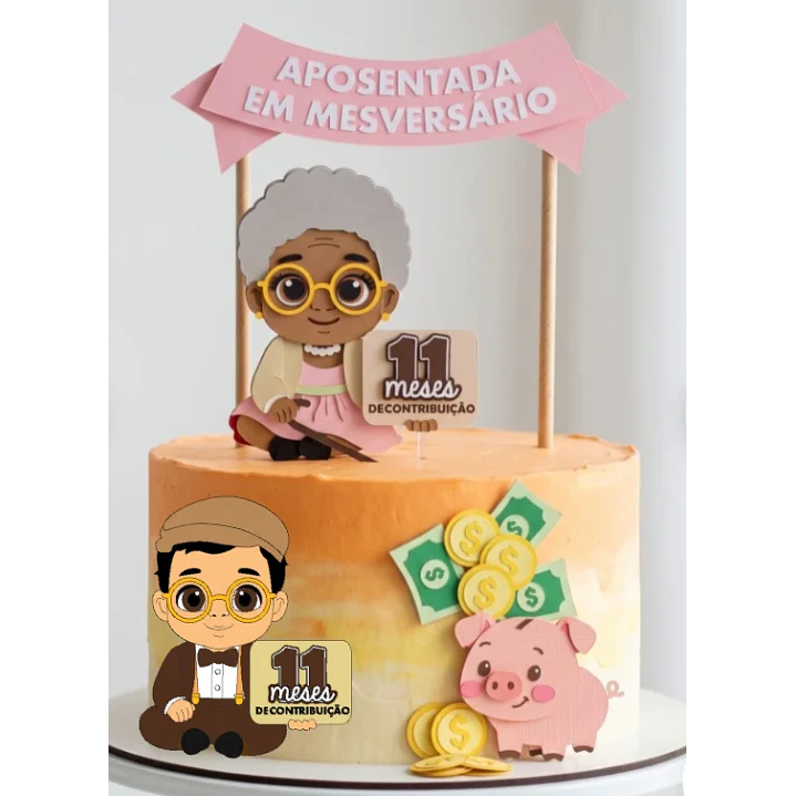 Arquivo de Corte Topo de Bolo Cenário Aposentada em Mesversário | Studio 1