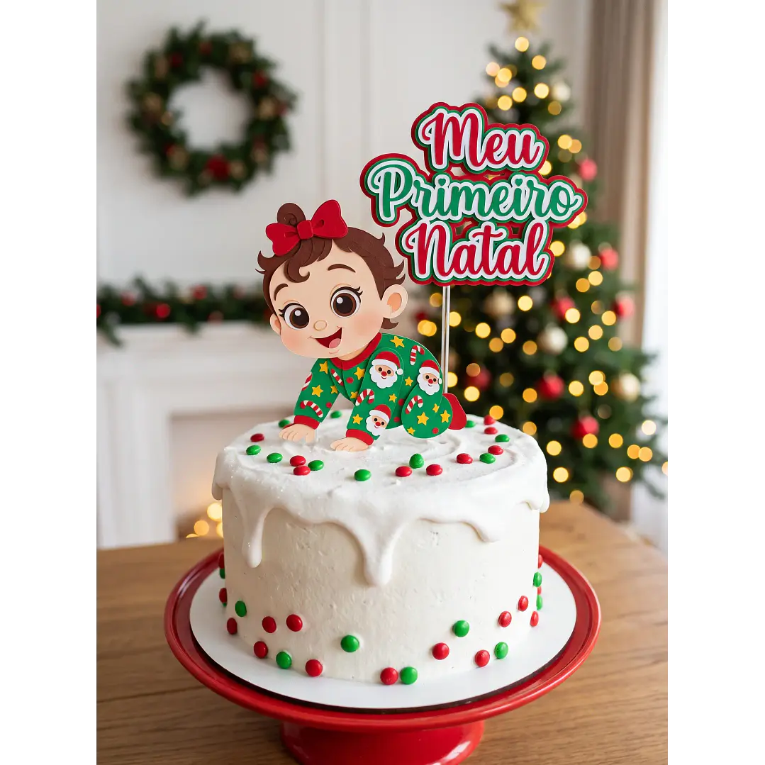 Arquivo de Corte Topo de Bolo Natal Bebê Menina Meu Primeiro Natal 25 | Studio 1