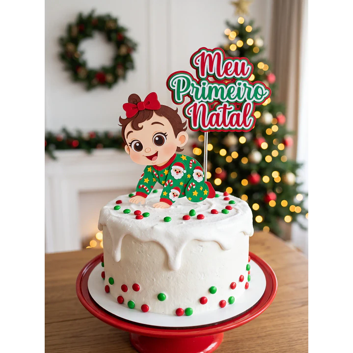 Arquivo de Corte Topo de Bolo Natal Bebê Menina Meu Primeiro Natal 25 | Studio 1