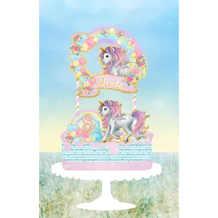 Arquivo de Corte Topo de Bolo Unicórnio  Floral  34  | Studio 1