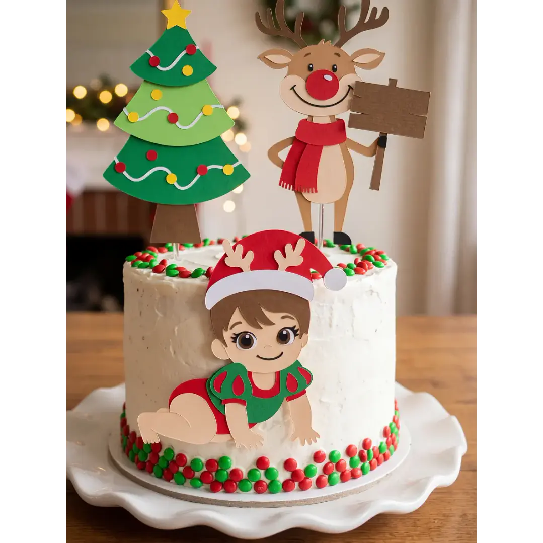 Arquivo de Corte Topo de Bolo Natal Bebê e Rena 27 | Studio 1