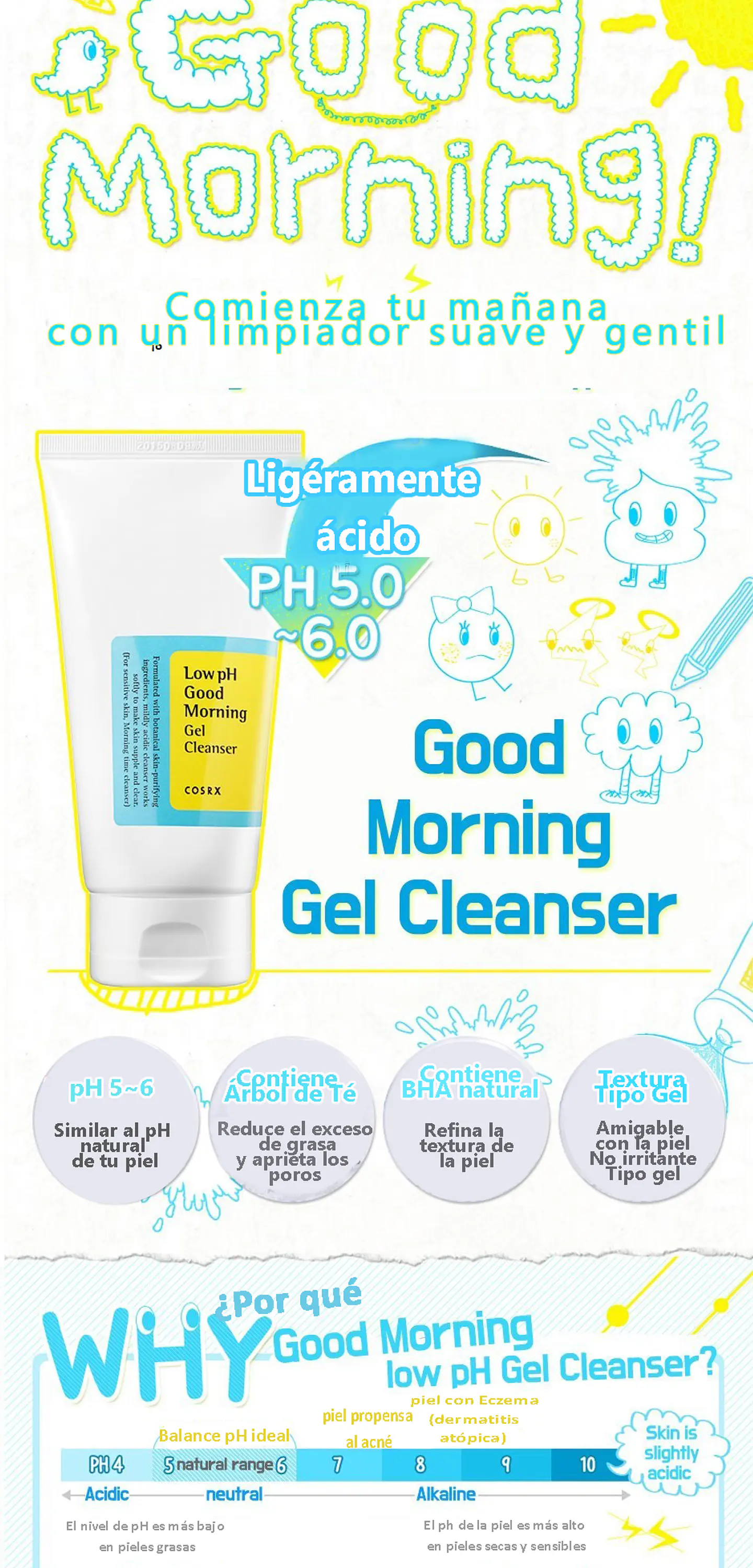 Low pH Good Morning Gel Cleanser (COSRX) - 150 ml  Espuma limpiadora Pieles sensibles 2