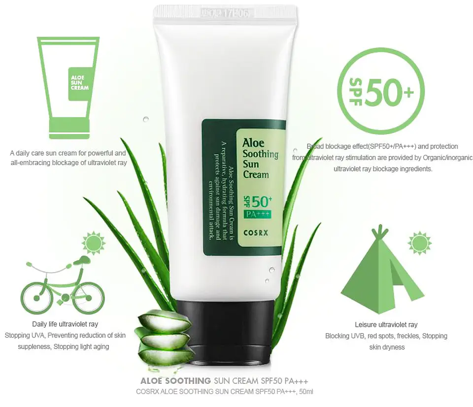 Aloe Soothing Sun Cream SPF50+/PA+++ (COSRX) - 50ml Protector solar aloe vera pieles sensibles 1