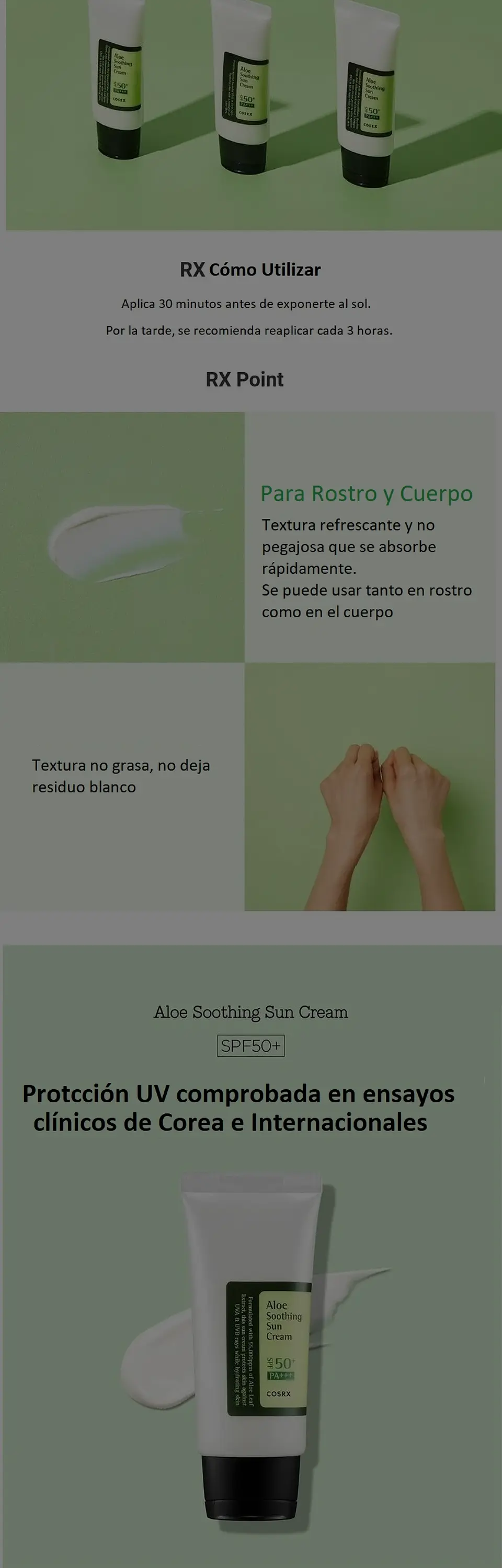 Aloe Soothing Sun Cream SPF50+/PA+++ (COSRX) - 50ml Protector solar aloe vera pieles sensibles 11