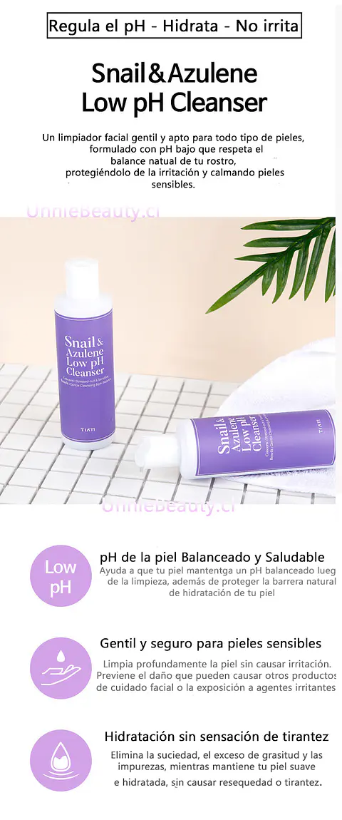 Snail & Azulene Low pH Cleanser (TIAM) -200ml  Limpiador rosácea pieles sensibles