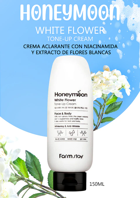 Honeymoon White Flower Tone-Up Cream (Farm Stay) - 150ml Crema aclarante con niacinamida y extracto de flores blancas