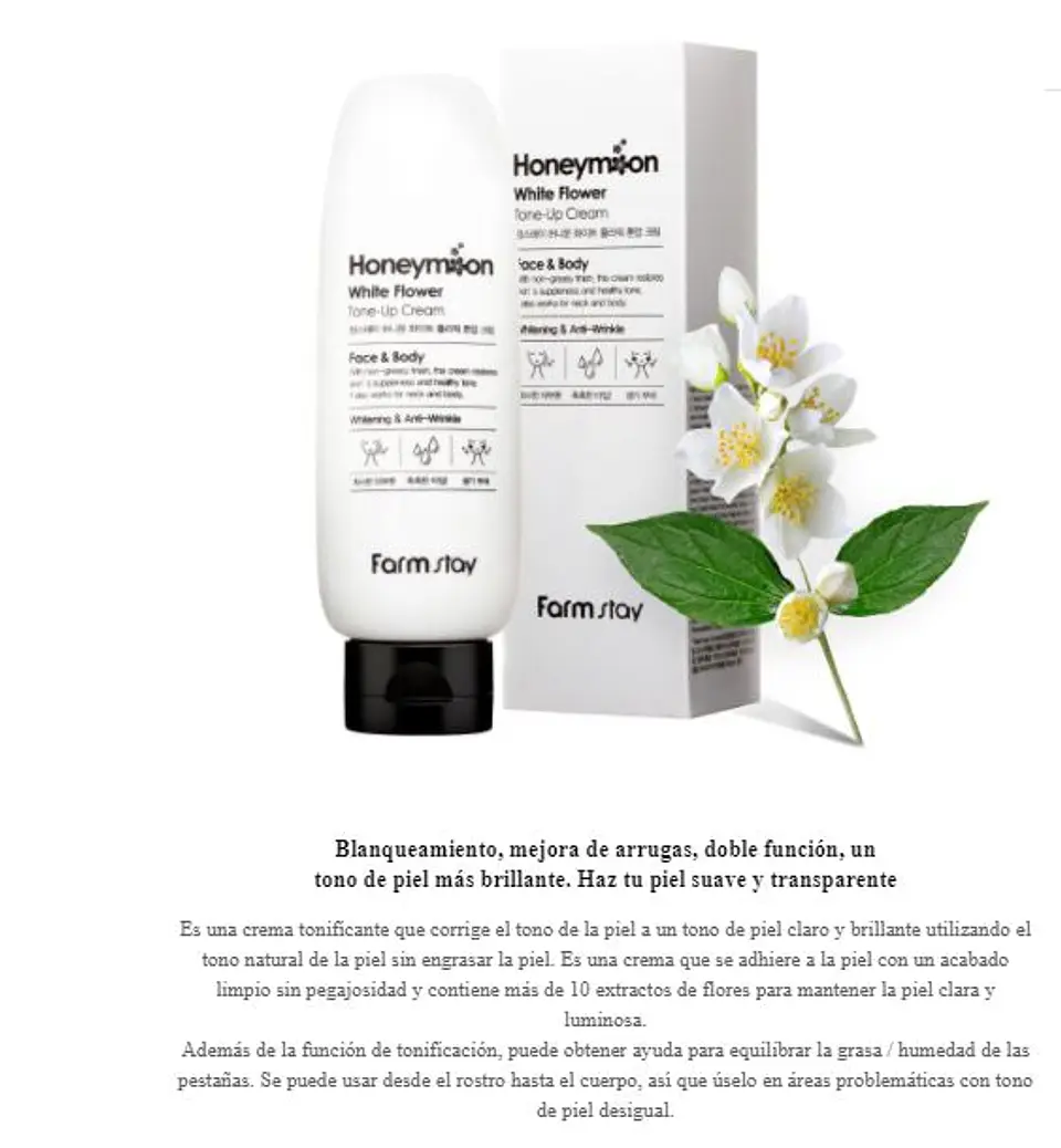 Honeymoon White Flower Tone-Up Cream (Farm Stay) - 150ml Crema aclarante con niacinamida y extracto de flores blancas 4