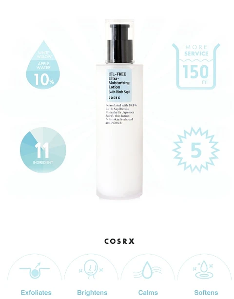 Oil Free Ultra Moisturizing Lotion with Birch Sap (COSRX) - 100 ml Loción para pieles grasas y sensibles libre de aceite
