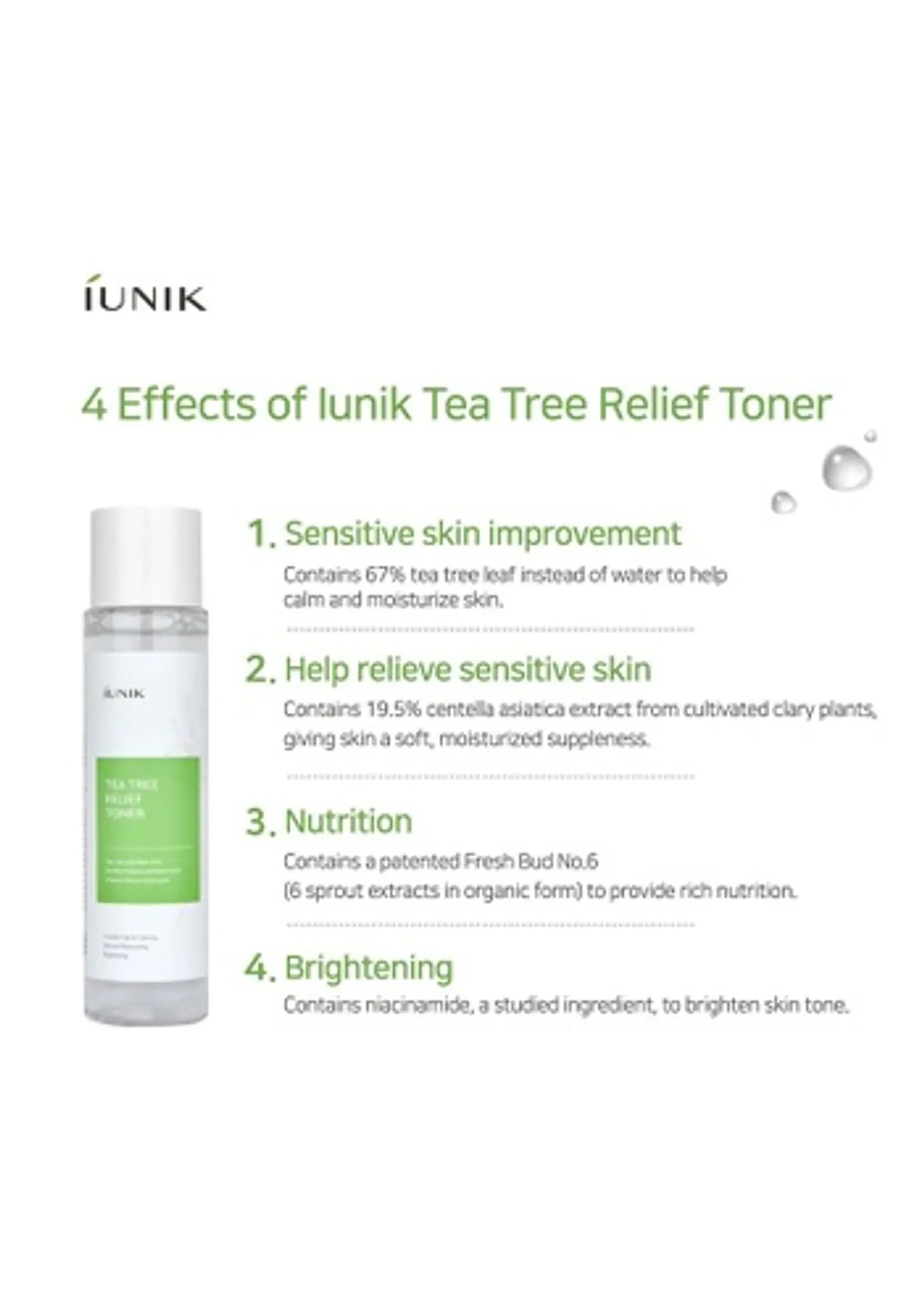 Tea Tree Relief Toner (iUNIK) - 200ml Tónico 67% árbol de té y centella para pieles grasas 4