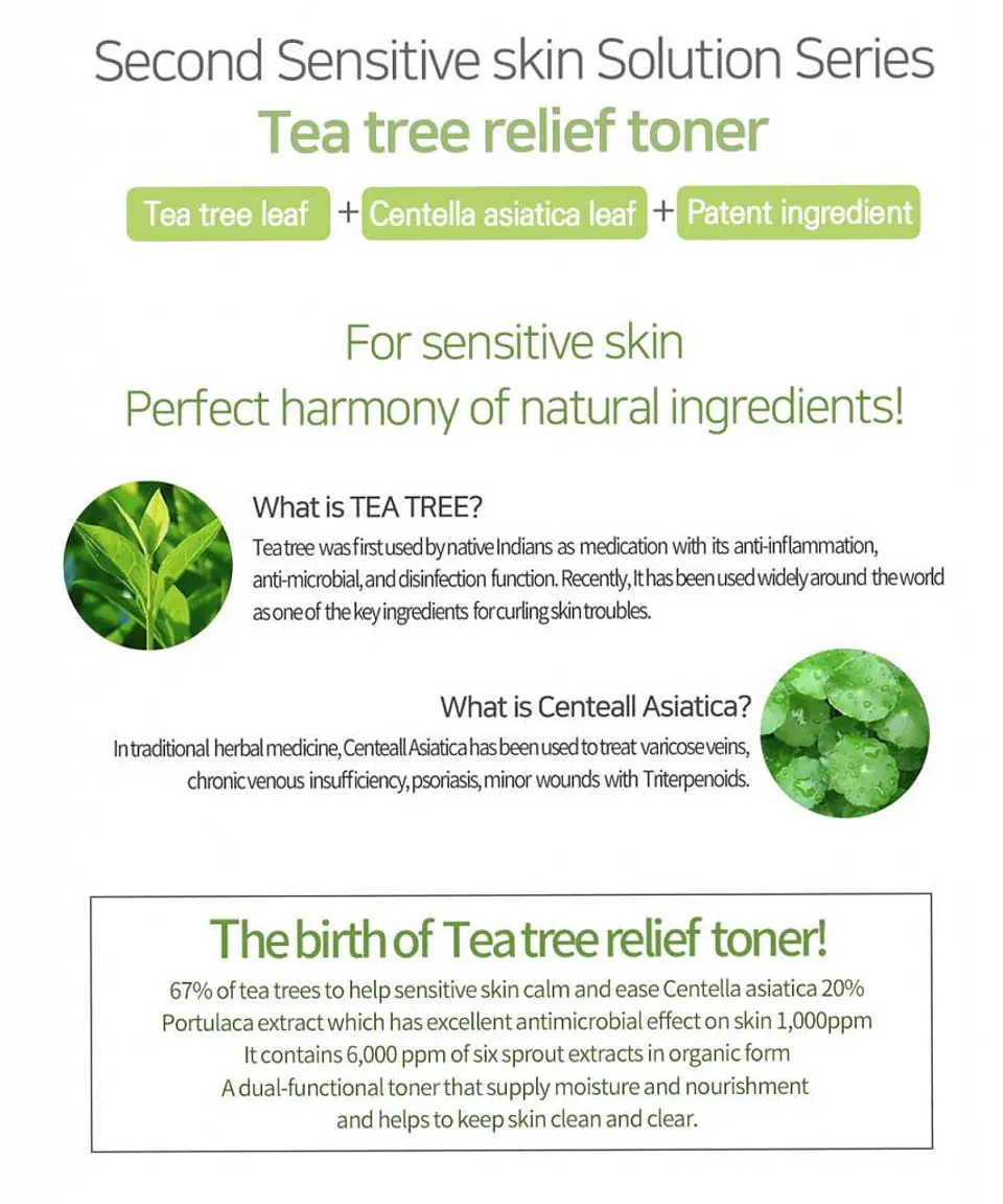 Tea Tree Relief Toner (iUNIK) - 200ml Tónico 67% árbol de té y centella para pieles grasas 5