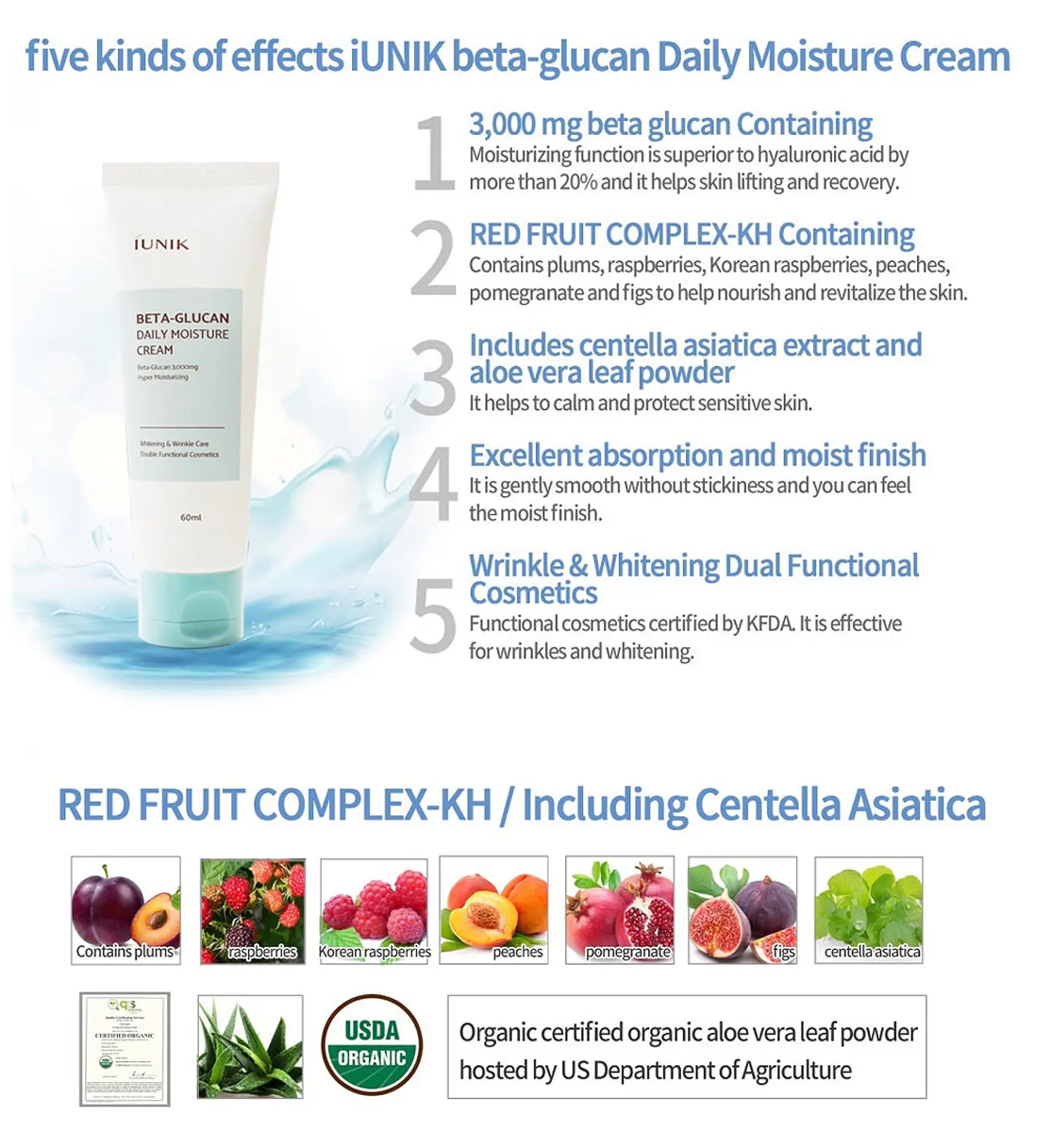 Beta Glucan Daily Moisture Cream (IUNIK) - 60ml Crema hidratante, anti envejecimiento y aclarante  2