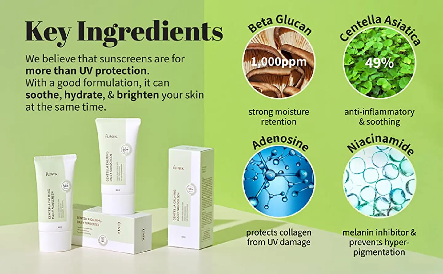 Centella Calming Daily Sunscreen SPF 50+, PA++++ (IUNIK) - 60ml Protector solar calmante 49% centella asiática 2