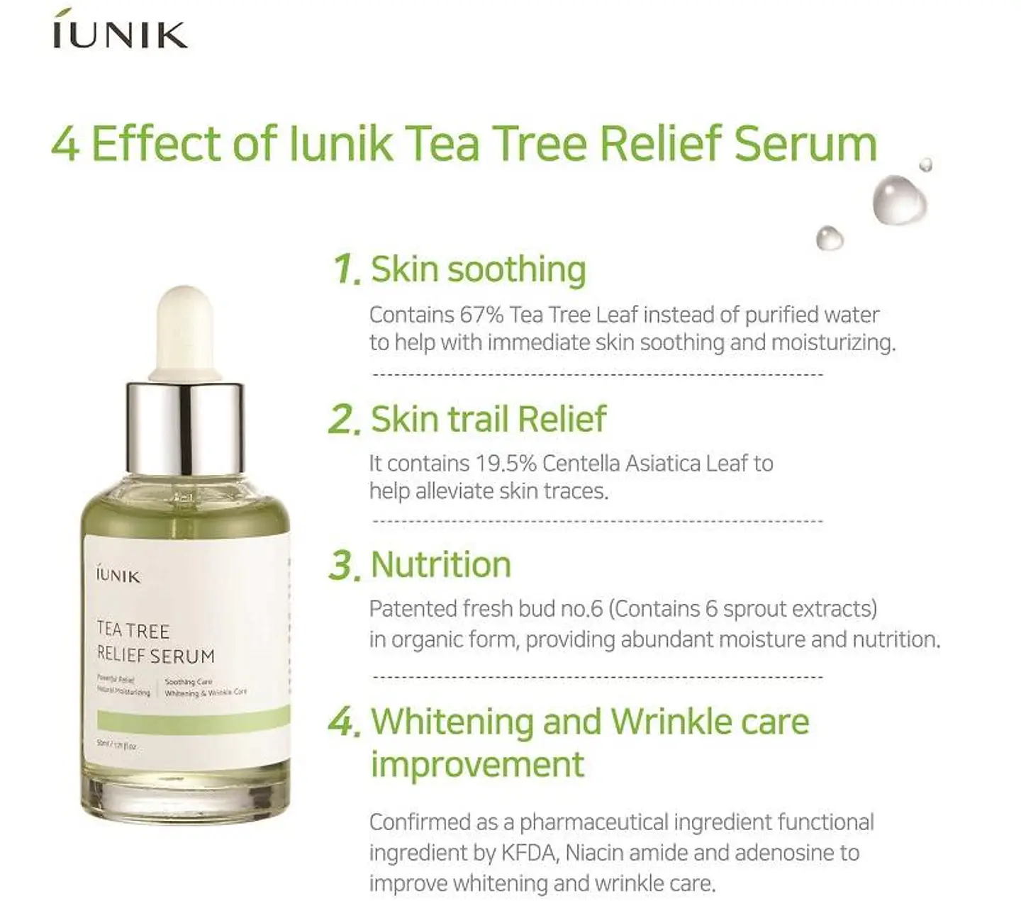 Tea Tree Relief Serum (IUNIK) -50ml Serum 67% árbol de té y 19,5% centella asiática, pieles mixtas, grasas, problemáticas 3