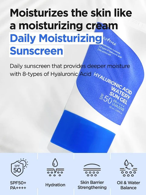 Hyaluronic Acid Watery Sun Gel SPF50+ / PA++++(Isntree) - 50ml Protector solar hidratante muy ligero 