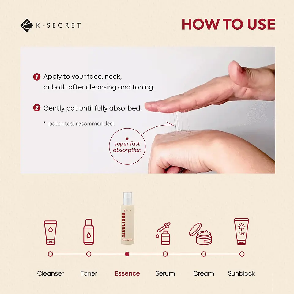 Seoul 1988 Essence: Snail Mucin 97% + Rice (K-Secret) - 100ml Concentrado regenerador e iluminador con baba de caracol y arroz 6