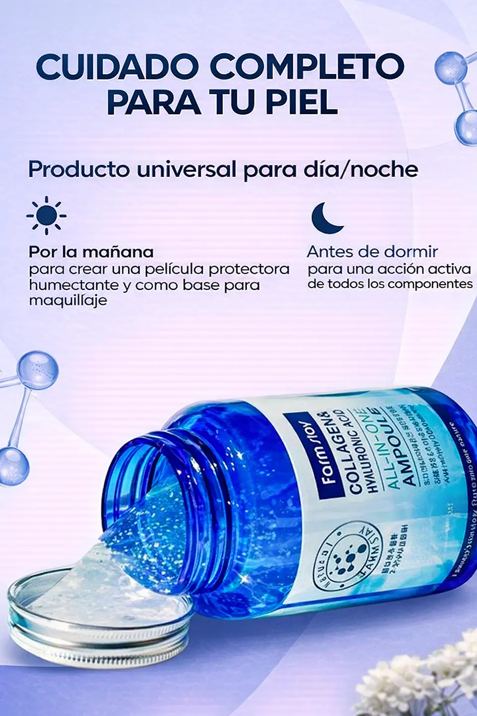 Collagen & Hyaluronic Acid Ampoule (Farm Stay) -250ml Serum colágeno antiarrugas tamaño grande 6