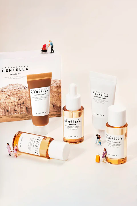 Madagascar Centella Travel Kit (SKIN1004) Set de miniaturas 1 Limpiador oleoso 30ml + 1 Limpiador en espuma 20 ml + 1 Tónico 30ml + 1 Serum 30ml + 1 Crema 30ml