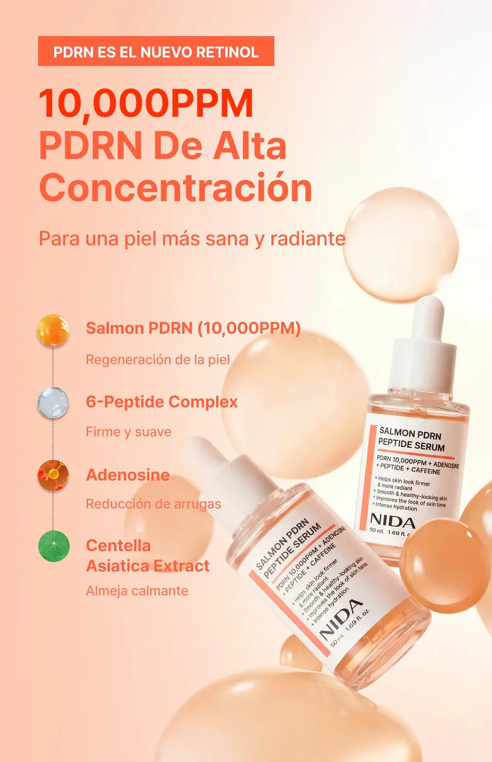 Salmon PDRN Peptide Serum (NIDA) -50ml  Serum antiedad con ADN de salmón y péptidos 4