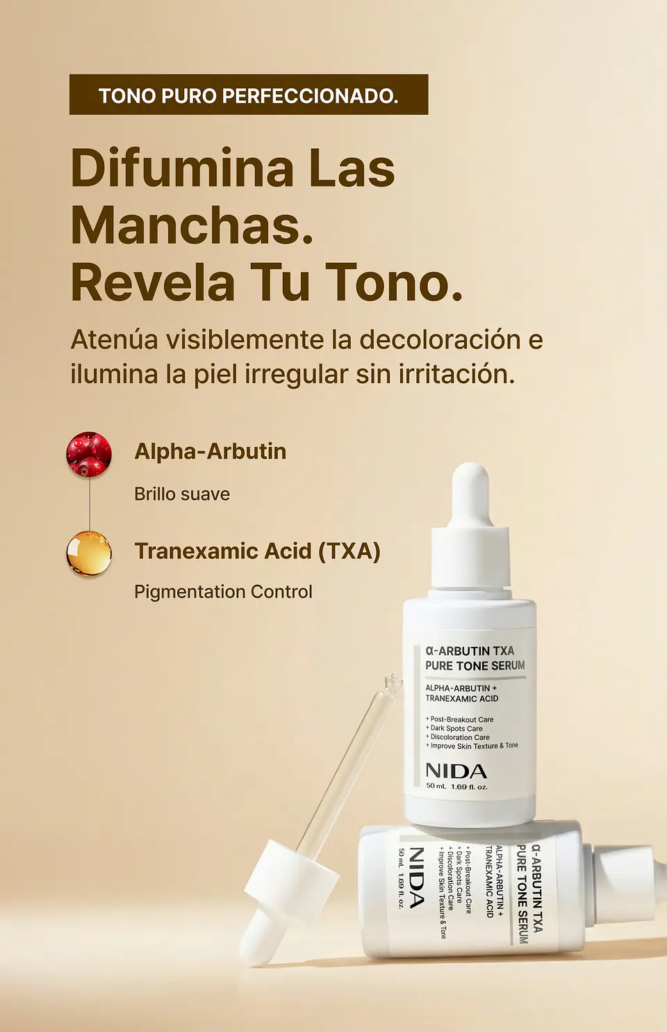 Alpha-Arbutin TXA Pure Tone Serum (NIDA) -50ml Serum aclarante con alfa arbutina y ácido tranexámico 6