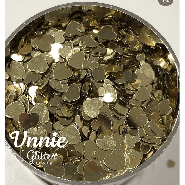 Glitter PVC metalizado Golden heart corazones  